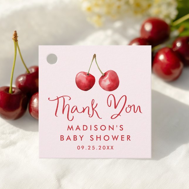 Whimsical Watercolor Cherry Danke Baby Dusche Geschenkanhänger (Von Creator hochgeladen)