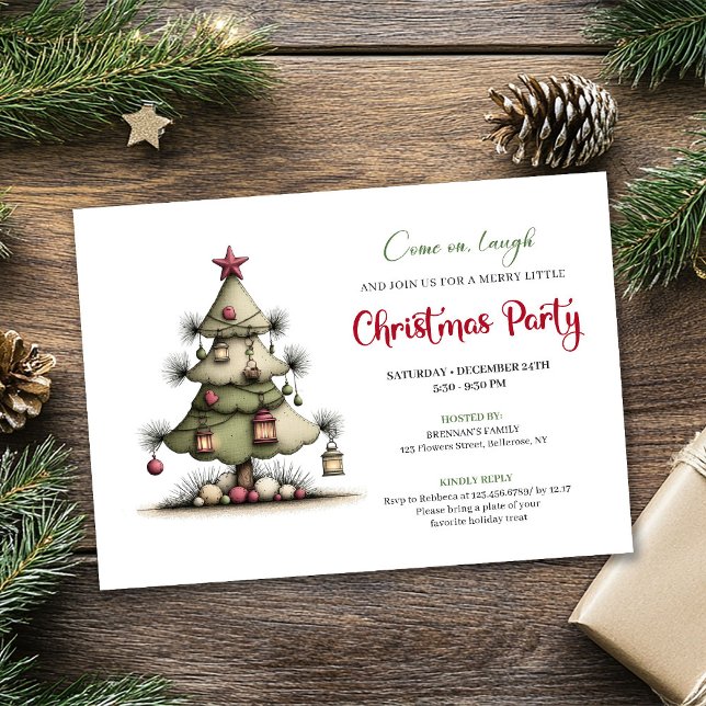 Whimsical Watercolor Christmas Tree Party Invite Einladung (Whimsical Watercolor Christmas Tree Party Invite)