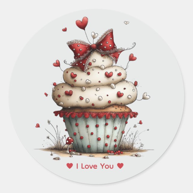 Whimsical Watercolor Cupcake Love  Sticker (Vorderseite)