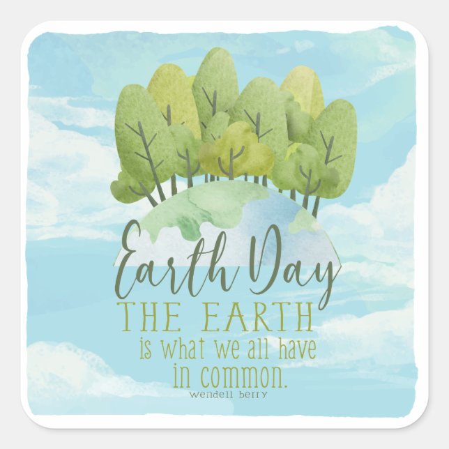 Whimsical Watercolor Earth Day Stickers mit Zitat (Vorderseite)