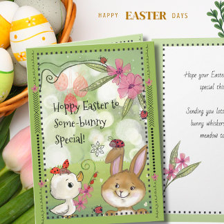 Whimsical Watercolor Easter Bunny & Chick Meadow Feiertagskarte