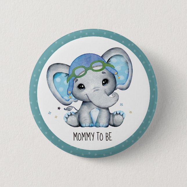 Whimsical Watercolor Elephant Airplane Babydusche Button (Vorderseite)