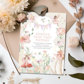 Whimsical Watercolor Fairy 1. Geburtstag Einladung