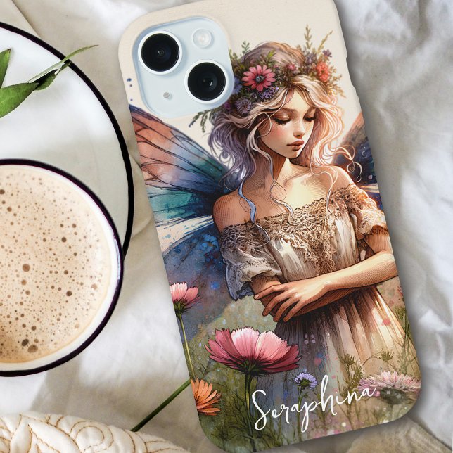 Whimsical Watercolor Fairy mit Personalisiertem Na iPhone 15 Hülle (Von Creator hochgeladen)