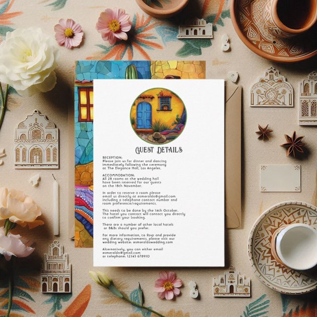 Whimsical Watercolor Fiesta Wedding Guest Details Begleitkarte (Whimsical Watercolor Fiesta Wedding Guest Details Enclosure Card)