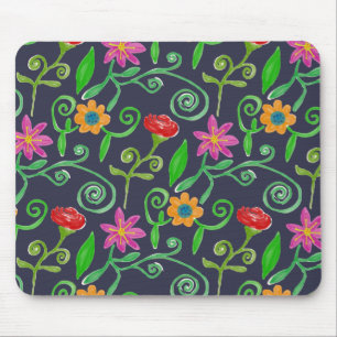 Whimsical Watercolor Floral Navyblau Mousepad