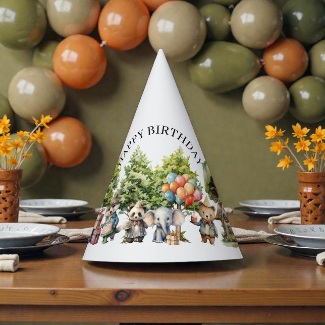Whimsical Watercolor Forest Birthday Partyhütchen (Von Creator hochgeladen)