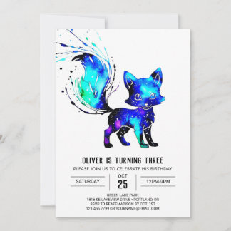 Whimsical Watercolor Fox Digital Boy Geburtstag Einladung