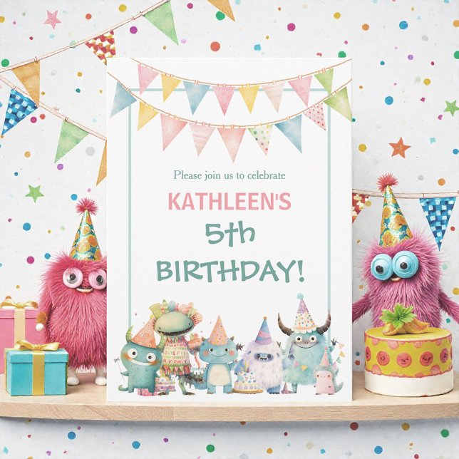 Whimsical Watercolor Funny Monsters Birthday  Einladung (Von Creator hochgeladen)