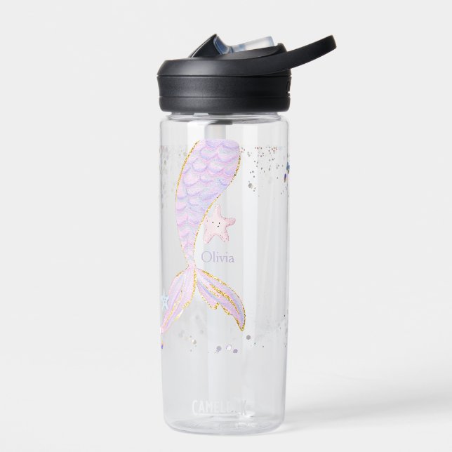 Whimsical Watercolor Glitzer Mermaid Schwanz Trinkflasche (Links)