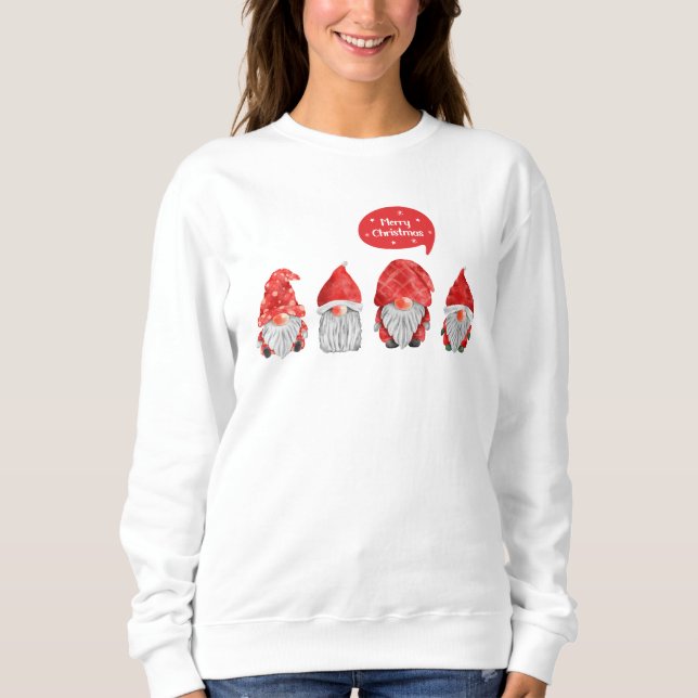 Whimsical Watercolor Gnome Santas: Frohe Weihnacht Sweatshirt (Vorderseite)