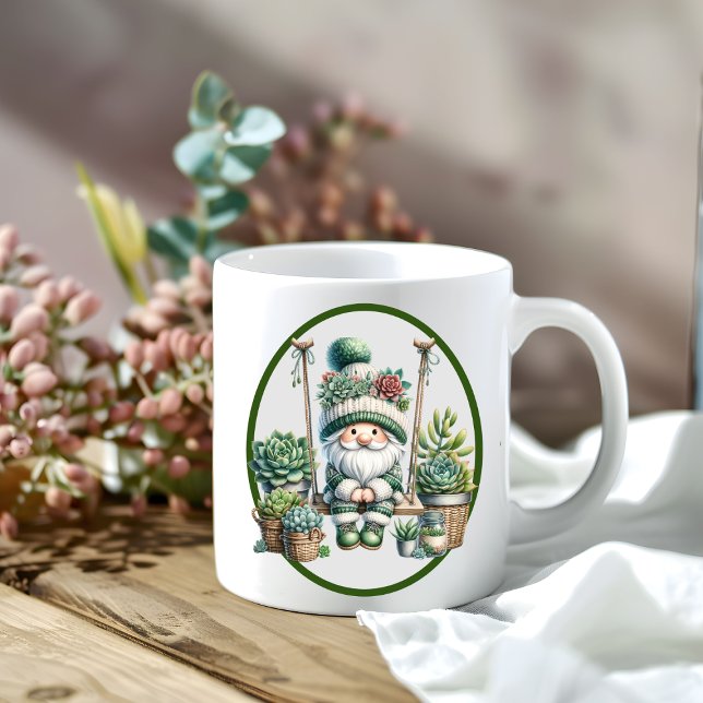 Whimsical Watercolor Gnome Succulent Kaffeetasse (Succulent gnome mug )