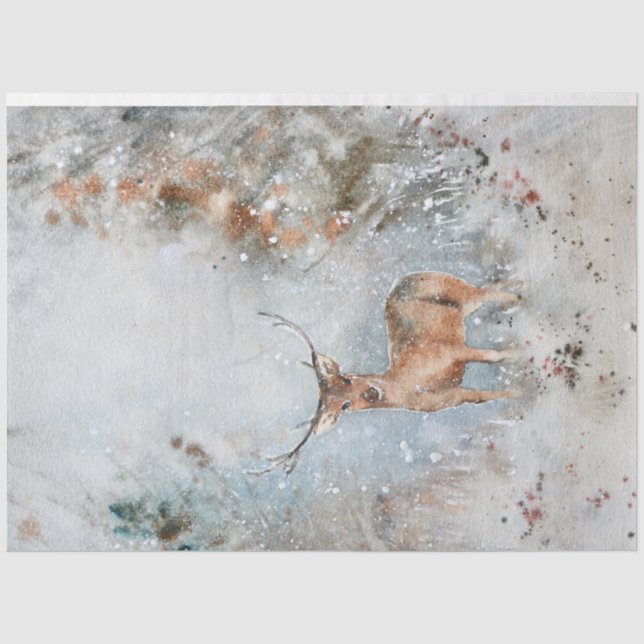Whimsical Watercolor Hirsch im Schnee Weihnachten Seidenpapier (Vorderseite)