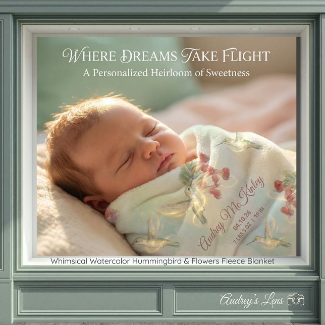 Whimsical Watercolor Hummingbird & Flowers  Fleecedecke (Whimsical Watercolor Hummingbird & Flowers Fleece Blanket)