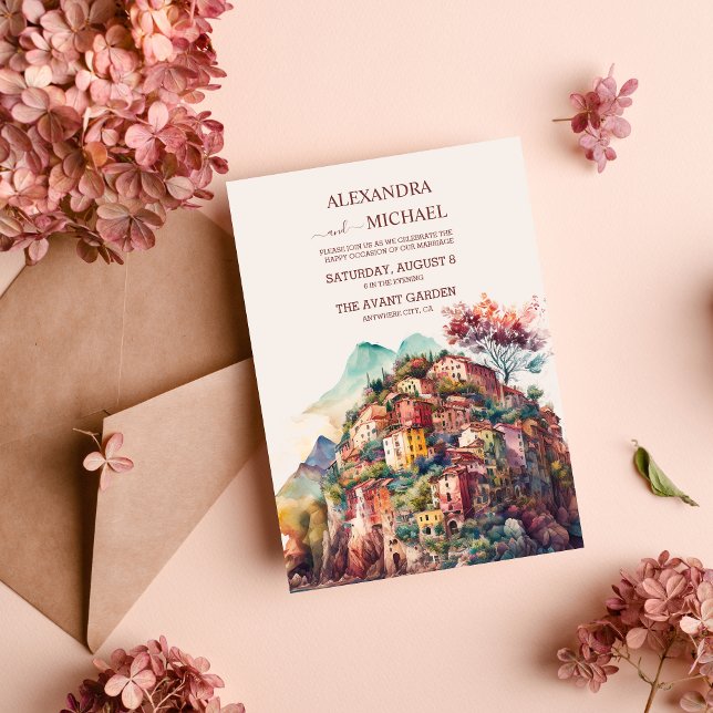 Whimsical Watercolor Italienische Wunschhochzeit Einladung (Von Creator hochgeladen)