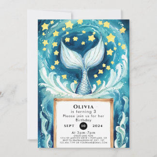 Whimsical Watercolor Meerjungfrau Geburtstag Einladung