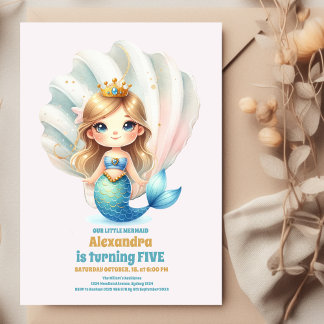 Whimsical Watercolor Meerjungfrau Geburtstag Einladung