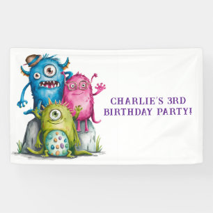 Whimsical Watercolor Monsters Kinderparty Banner