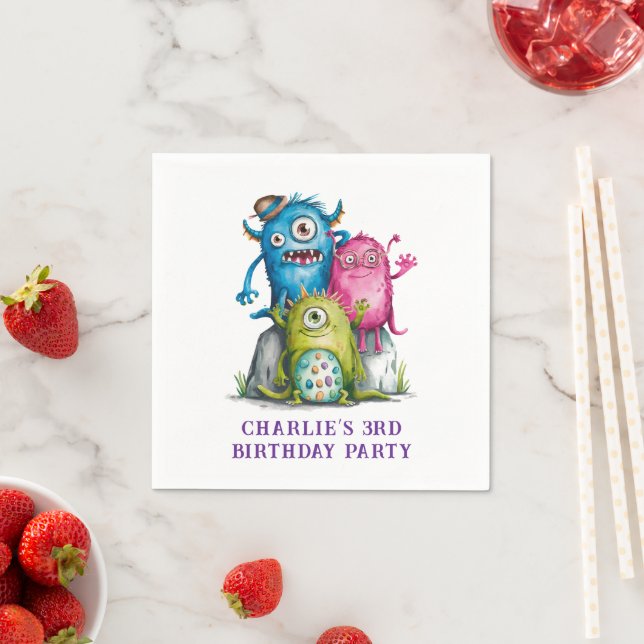 Whimsical Watercolor Monsters Kinderparty Serviette (Beispiel)