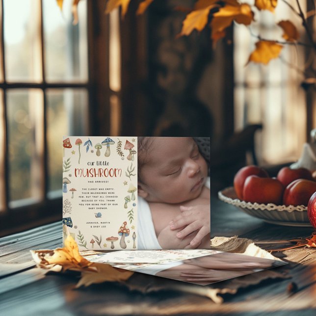 Whimsical Watercolor Mushroom Baby Dusche Dankeskarte (Von Creator hochgeladen)