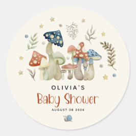 Whimsical Watercolor Mushroom Baby Dusche Runder Aufkleber
