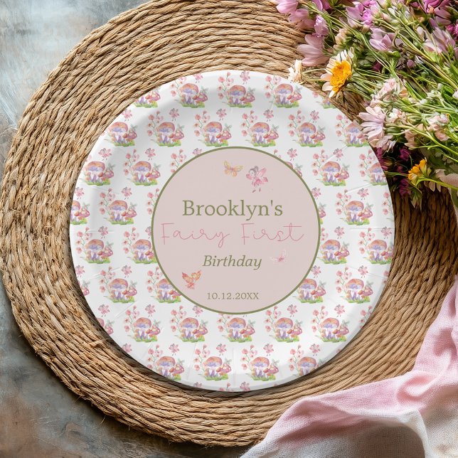 Whimsical Watercolor Mushroom Fairy Erster Geburts Pappteller (Whimsical Watercolor Mushroom Fairy First Birthday Paper Plates)