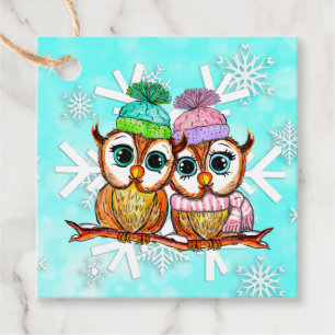 Whimsical Watercolor Owls Weihnachtsgeschenk Tag Geschenkanhänger