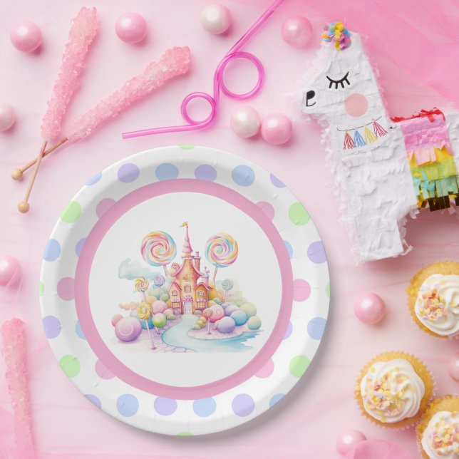 Whimsical Watercolor Pastel Candyland Birthday Pappteller (Party)