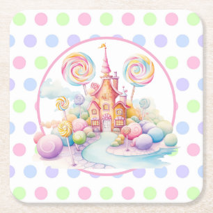 Whimsical Watercolor Pastell Candyland Geburtstag Rechteckiger Pappuntersetzer