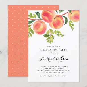 Whimsical Watercolor Peaches Graduation Party Einladung