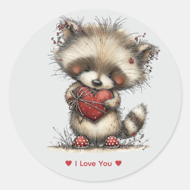 Whimsical Watercolor Raccoon Love Sticker (Vorderseite)