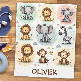 Whimsical Watercolor Safari Tierdoodles Fleecedecke