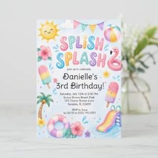 Whimsical Watercolor Splish Splash Geburtstag Einladung