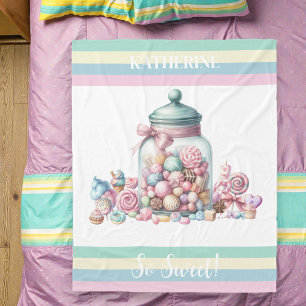 Whimsical Watercolor Süßigkeiten Fleecedecke