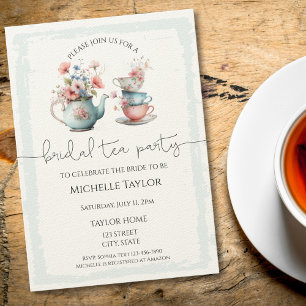 Whimsical Watercolor Tea Bridal Shower Invitation