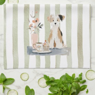 Whimsical Watercolor Tea Time Dog Kitchen Towels Geschirrtuch