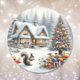 Whimsical Watercolor verzaubert Weihnachten Runder Aufkleber
