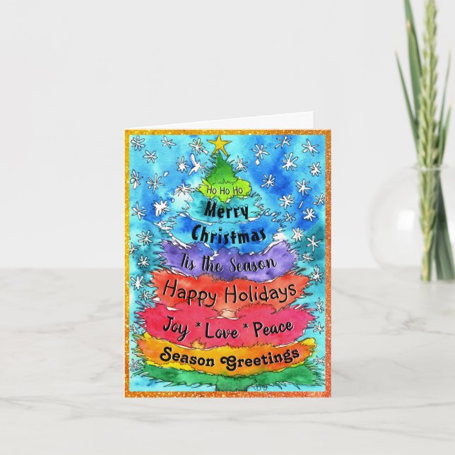 Whimsical Watercolor Weihnachtsbaum mit Worten Karte (Vorderseite)