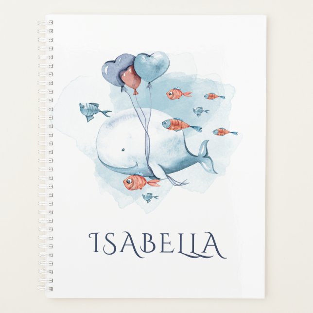 Whimsical Watercolor Whale and Fishes (Devant)