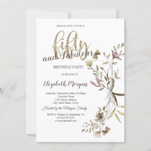Whimsical Watercolor Wildblume 50. Geburtstag Einladung