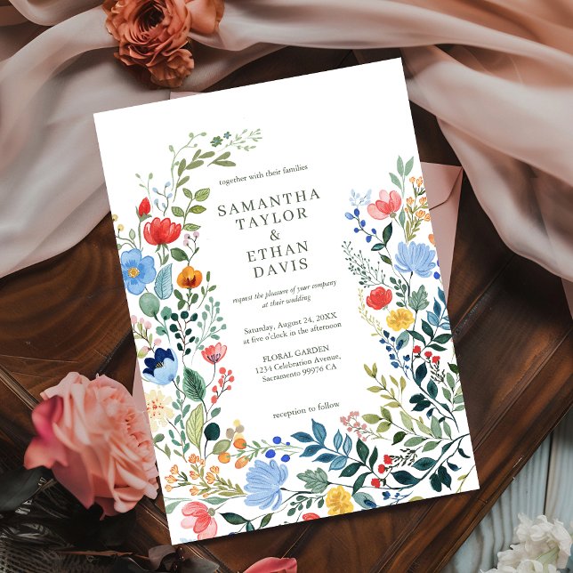 Whimsical Watercolor Wildblumen Garden Wedding Einladung (Von Creator hochgeladen)