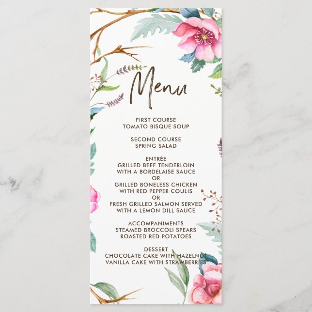 Whimsical Watercolor Wreath Wedding Menu Card Menükarte (Vorderseite)