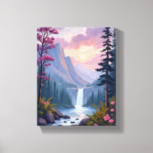 Whimsical Waterfall   Magische Blumenlandschaft Leinwanddruck
