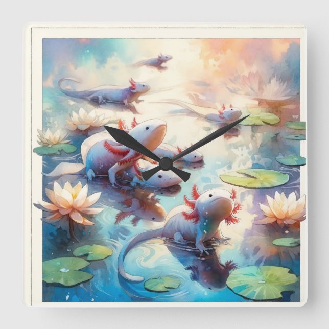 Whimsical Waters 2 - Watercolor Quadratische Wanduhr (Vorderseite)