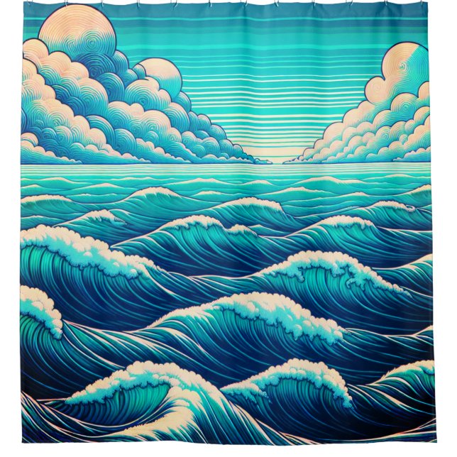"Whimsical Waves: Ocean Harmony" Duschvorhang (Vorderseite)