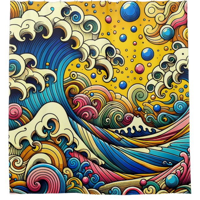 "Whimsical Waves: Ocean's Mirth" Duschvorhang (Vorderseite)