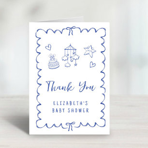 Whimsical Wavy Frame Baby Boy Dusche Dankeskarte