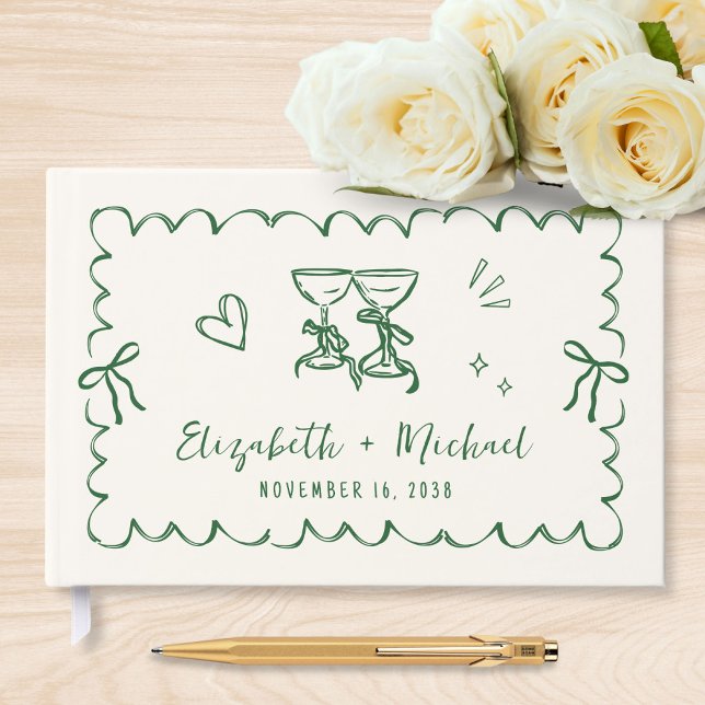 Whimsical Wavy Frame Hand Drawn Wedding Gästebuch (Whimsical Wavy Frame Hand Drawn Wedding Guest Book)