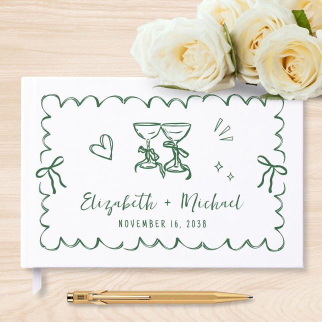 Whimsical Wavy Frame Hand Drawn Wedding Gästebuch (Whimsical Wavy Frame Hand Drawn Wedding Guest Book)