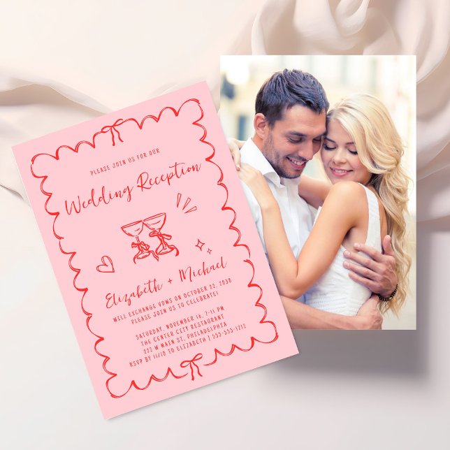 Whimsical Wavy Frame Photo Wedding Reception Einladung (From private vows to a grand party - invite family and friends to celebrate your marriage!)